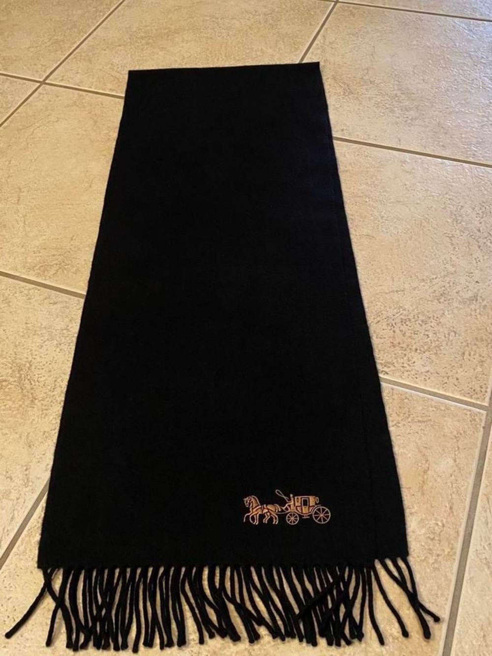 Coach Black Scarf with Gold Carriage Logo and Fringe - Picture 8 of 8